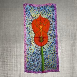 Mila & Such 100% Silk‎ Scarf Hand Rolled Calla Lily Polka Dot Colorful Art